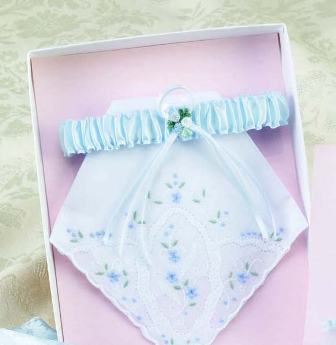 Bride's Blue Garter & Hankie Set